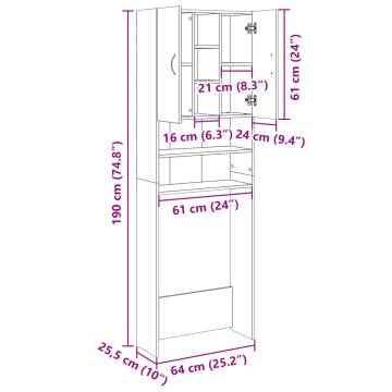 Washing Machine Cabinet Sonoma Oak - 64x25.5x190 cm