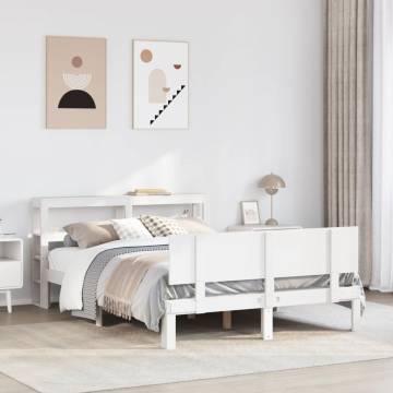 White Double Bed Frame with Headboard - 135x190 cm Solid Pine