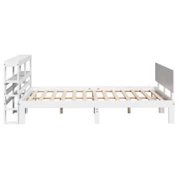 White Double Bed Frame with Headboard - 135x190 cm Solid Pine