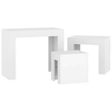 Nesting Coffee Tables Set - 3 pcs White Engineered Wood