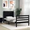 Black Single Solid Wood Bed Frame with Headboard - Hipomarket