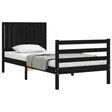 Black Single Solid Wood Bed Frame with Headboard - Hipomarket