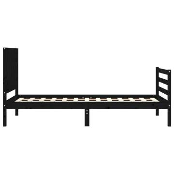 Black Single Solid Wood Bed Frame with Headboard - Hipomarket