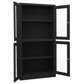 Anthracite Office Cabinet - Durable Steel & Glass Storage