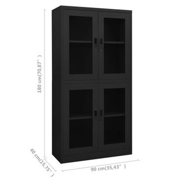 Anthracite Office Cabinet - Durable Steel & Glass Storage