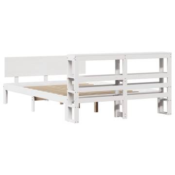 Stylish White King Size Bed Frame with Headboard - Pine Wood