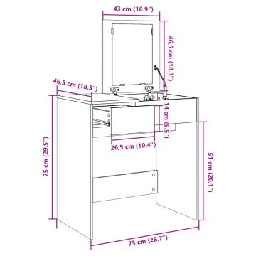 Elegant Black Dressing Table with Mirror - 73x46.5x120 cm