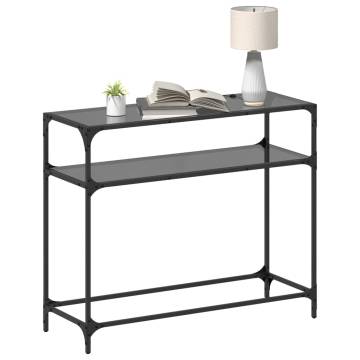 Elegant Console Table with Black Glass Top - 98x35x81 cm