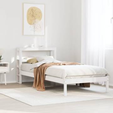 White Bed Frame with Headboard - Solid Pine Wood 75x190 cm