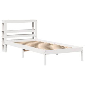 White Bed Frame with Headboard - Solid Pine Wood 75x190 cm