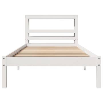 White Bed Frame with Headboard - Solid Pine Wood 75x190 cm