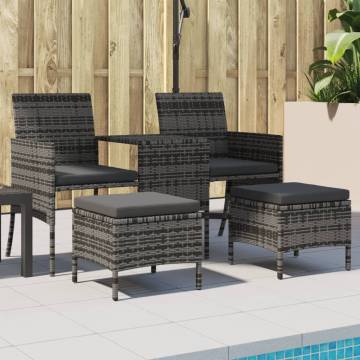 Garden Sofa 2-Seater with Table & Stools - Grey Poly Rattan