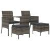 Garden Sofa 2-Seater with Table & Stools - Grey Poly Rattan