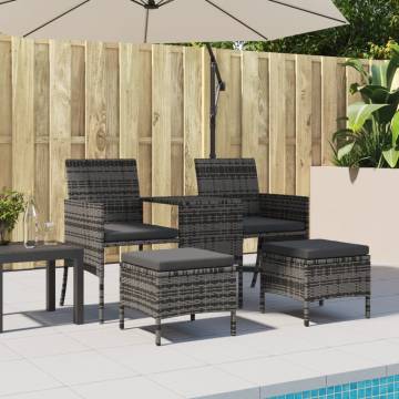 Garden Sofa 2-Seater with Table & Stools - Grey Poly Rattan