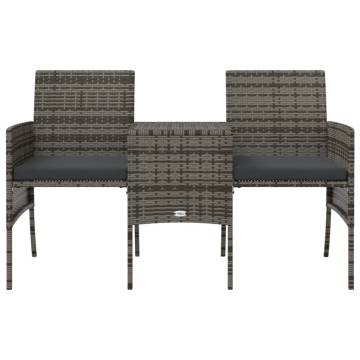 Garden Sofa 2-Seater with Table & Stools - Grey Poly Rattan