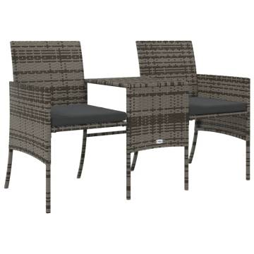 Garden Sofa 2-Seater with Table & Stools - Grey Poly Rattan