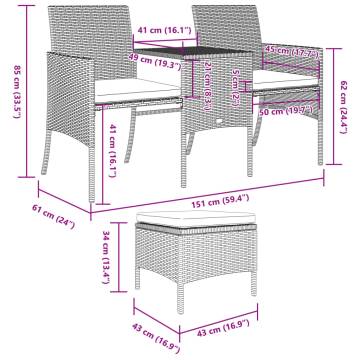 Garden Sofa 2-Seater with Table & Stools - Grey Poly Rattan