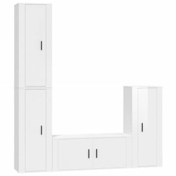 4 Piece High Gloss White TV Cabinet Set - Stylish & Practical