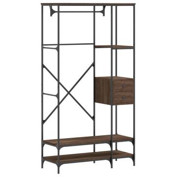 Clothes Rack with Shelves - Brown Oak Engineered Wood