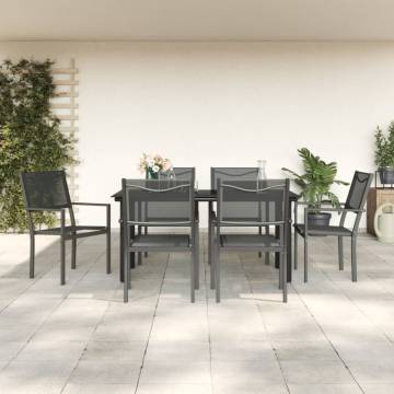 7 Piece Garden Dining Set - Elegant Black Steel & Textilene