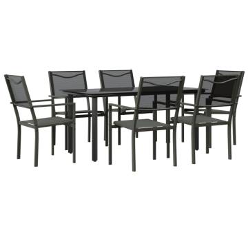 7 Piece Garden Dining Set - Elegant Black Steel & Textilene