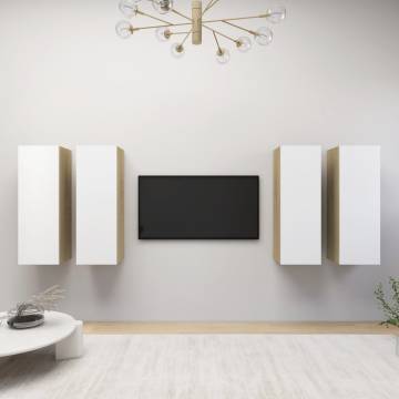 Stylish 4 pcs White & Sonoma Oak TV Cabinets - Hipomarket