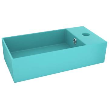 Light Green Ceramic Bathroom Sink with Overflow - Hipomarket