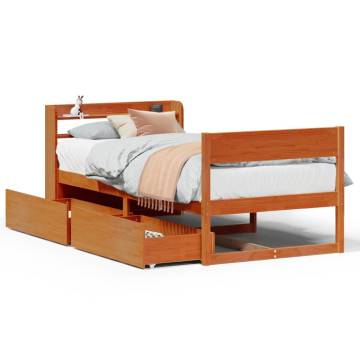 Bed Frame Without Mattress - Wax Brown Solid Wood Pine 90x190 cm