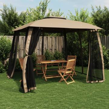 Gazebo with Mesh Walls & Double Roof - 2.93x2.93 m Taupe