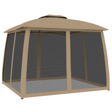 Gazebo with Mesh Walls & Double Roof - 2.93x2.93 m Taupe