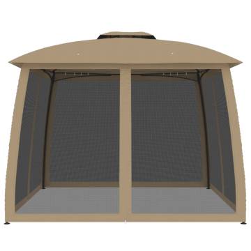 Gazebo with Mesh Walls & Double Roof - 2.93x2.93 m Taupe