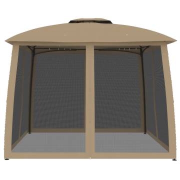 Gazebo with Mesh Walls & Double Roof - 2.93x2.93 m Taupe