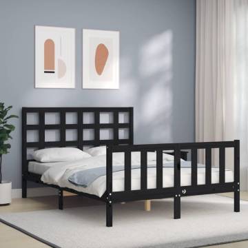 Black Bed Frame with Headboard - 140x200 cm Solid Wood