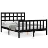 Black Bed Frame with Headboard - 140x200 cm Solid Wood