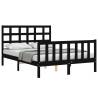 Black Bed Frame with Headboard - 140x200 cm Solid Wood