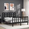 Black Bed Frame with Headboard - 140x200 cm Solid Wood