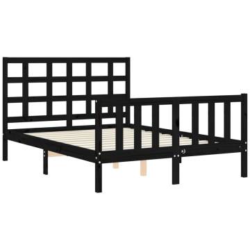 Black Bed Frame with Headboard - 140x200 cm Solid Wood