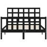 Black Bed Frame with Headboard - 140x200 cm Solid Wood