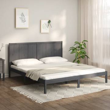 Grey Solid Wood Pine Bed Frame 200x200 cm | HipoMarket