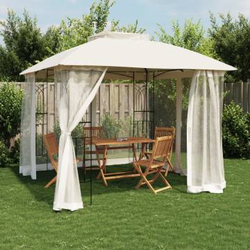 Gazebo with Double Roof & Mesh Walls - 2.94x2.94m Cream