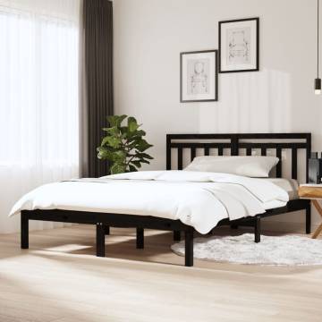 Black Solid Wood Pine Bed Frame 140x190 cm - HipoMarket