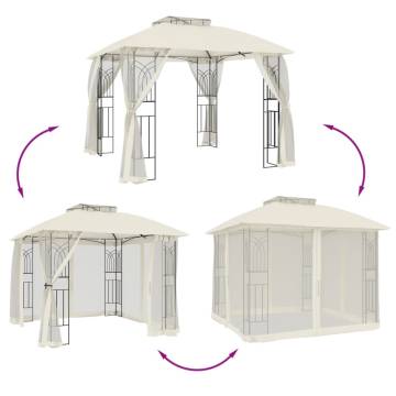 Gazebo with Double Roof & Mesh Walls - 2.94x2.94m Cream