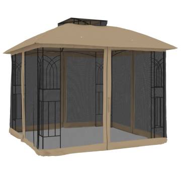 Gazebo with Double Roof & Mesh Walls - Taupe 2.94x2.94m