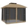 Gazebo with Double Roof & Mesh Walls - Taupe 2.94x2.94m