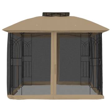 Gazebo with Double Roof & Mesh Walls - Taupe 2.94x2.94m