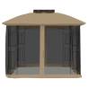 Gazebo with Double Roof & Mesh Walls - Taupe 2.94x2.94m