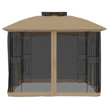 Gazebo with Double Roof & Mesh Walls - Taupe 2.94x2.94m