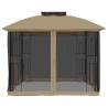 Gazebo with Double Roof & Mesh Walls - Taupe 2.94x2.94m