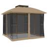 Gazebo with Double Roof & Mesh Walls - Taupe 2.94x2.94m