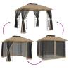 Gazebo with Double Roof & Mesh Walls - Taupe 2.94x2.94m